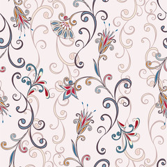 Abstract vintage pattern with decorative flowers, leaves and Paisley pattern in Oriental style. - 243014501