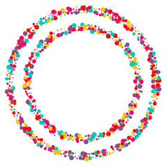 Festive background with multicolored confetti. Yellow, pink, blue circles but against a white background. Flying confetti.