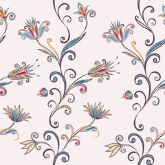 Abstract vintage pattern with decorative flowers, leaves and Paisley pattern in Oriental style.