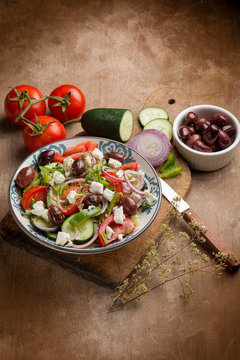 traditional greek salad with feta cheese