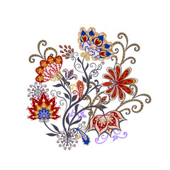 Bouquet of fantastic flowers. Background in ethnic traditional style.