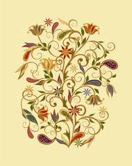 Bouquet of fantastic flowers. Background in ethnic traditional style.