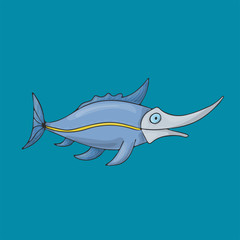 Xiphias funny cartoon isolated character.