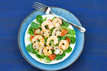 Homemade prawn salad with mushrooms.