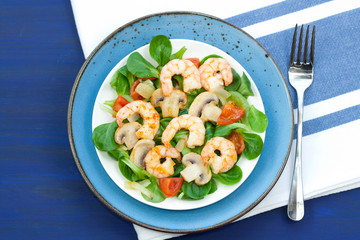 Homemade prawn salad with mushrooms.