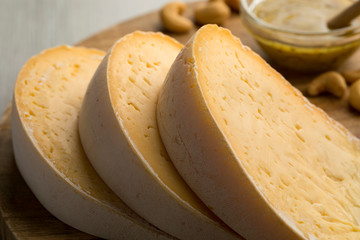 Slices of Passendale cheese close up