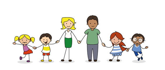 family holding hands, children and parents illustration