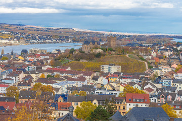 Panoramic view over Bingen, the Rhine and the other side of the Rhine Rüdesheim, Germany