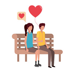 couple sitting on park chair with hearts character