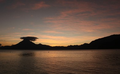 Naklejka na ściany i meble Sunset on Lake Atitlan in Guatemala