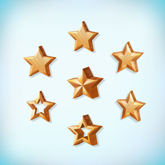 Realistic gold star set. Award icon collection. Vector illustration