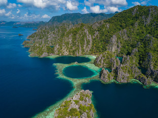 Aerial view to tropical Twin lagoon with azure water, Coron island. Palawan, Philippines. © umike_foto