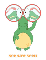 Irregular english verb to see with funny dragon