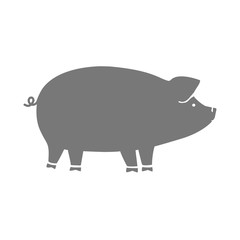 Isolated silhouette pig on white background, sign, logo, vector illustration