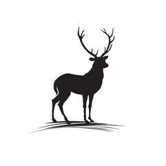 Deer silhouette. Wild animal reindeer drawn logo design