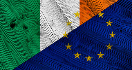 Flag of Ireland and Europe on wooden boards