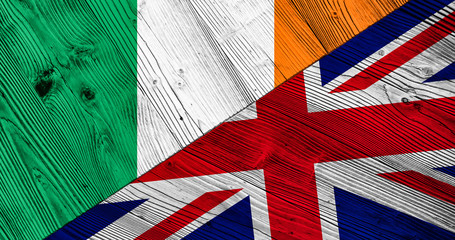 Flag of Ireland and England on wooden boards