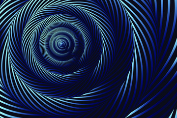 Abstract Curved Spiral Background. Dark Blue Metallic Rotating Hypnotic Pattern. 3D Illustration