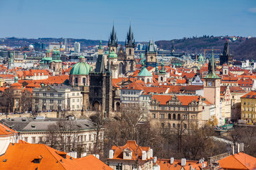 Fototapeta na wymiar Prague city old town seen from Petrin hill in a beautiful early spring day