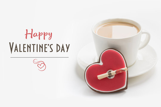 Valentine's card. Cup of coffee with love note. Love concept.