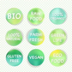 Green eco symbol set. Healthy food badge.