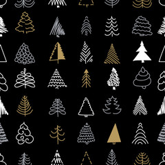 Christmas seamless pattern. silver and gold trees