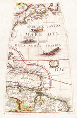 1688, Coronelli Globe Gore Map of NE North America, the West Indies, and NE South America