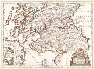 1690, Coronelli Map of Southern Scotland, Edinburg and Glasgow