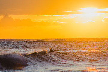 Naklejka premium Surfen bei Dämmerung auf Hawaii, Oahu