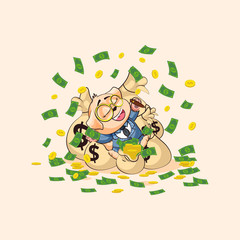 Fototapeta premium dog cub in business suit sticker emoticon lies