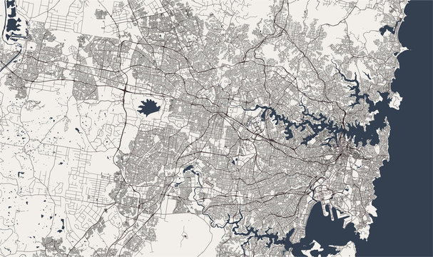 map of the city of Sydney, New South Wales, Australia