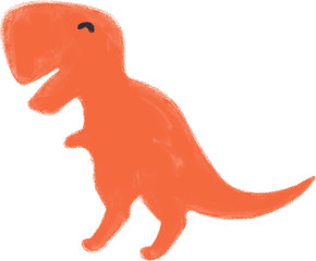 Cute smiling child crayon drawn red dino. Dinosaur silhouette