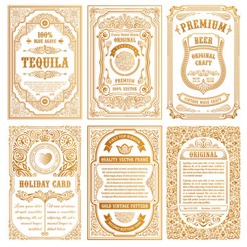 Vintage set retro cards. Template greeting card wedding invitation. Line calligraphic frames