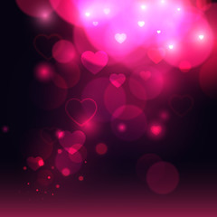 Valentines day. Valentines background with violet bokeh and heart. Romantic love abstract valentine background. Vector illustration