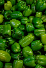 Fototapeta na wymiar Green bulgarian pepper fresh on a counter in the supermarket.