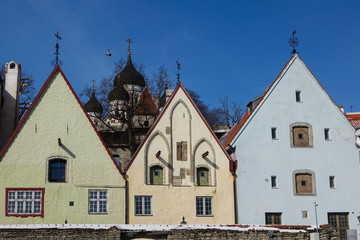 Old town in Europe. Estonia. Medieval house. Cathedral.