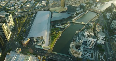 Aerial sunset view Melbourne Convention and Exhibition Centre