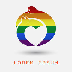 Obraz premium Logo icon loving couple embracing, hands sharing hug. Gay Pride. LGBT concept. Love gender elements people hugging. Tradishional gender flag insade logo. Vector illustration.