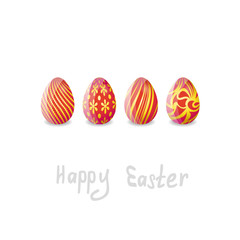 a row of 4 red Easter eggs on the white background