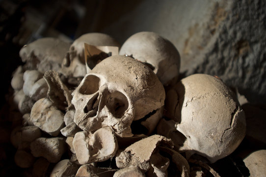 skulls in the Cemetery of the Fontanelle
