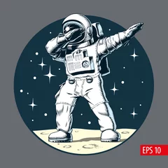 Foto auf Alu-Dibond Jungenzimmer Astronaut tupfend auf dem Mond, Comic-Stil-Vektor-Illustration.