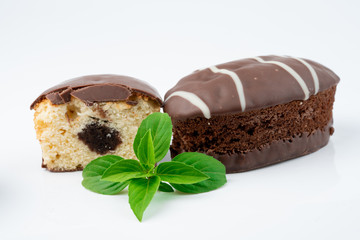 chocolate cake on white background
