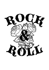 Rock and Roll text with rose flower, fashion print for t shirt and other uses.