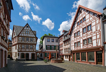 Fachwerkhäuser in der Altstadt von Mainz, Rheinland-Pfalz, Deutschland 