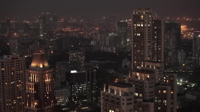 Mumbai City at Night with Streetlight and Street. Cityscape, Skyline Skyscrapers, Buildings from a High Angle. Aerial Shot