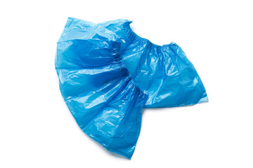 Obraz premium Two medical blue shoe covers overshoes isolated on white background. Catalog top view