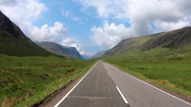POV driving Glencoe Highland road Buachaille Etive Mor 