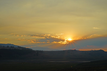 Colorful sunset sky over Yellowstone National Park in Wyoming