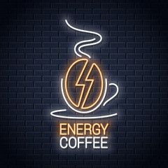 coffee bean neon sign. Coffee energy neon concept