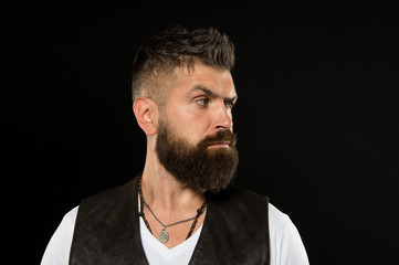 brutal caucasian hipster with moustache. Male fashion. Facial care. Mature hipster with beard. Bearded man. serious man. Confident in his choice. Loving his new style